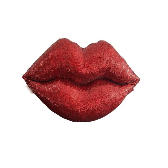 Isaac Mizrahi Sequin Home Decor Pillow Red Lips Kiss 20” X 14” - Picture 1 of 3